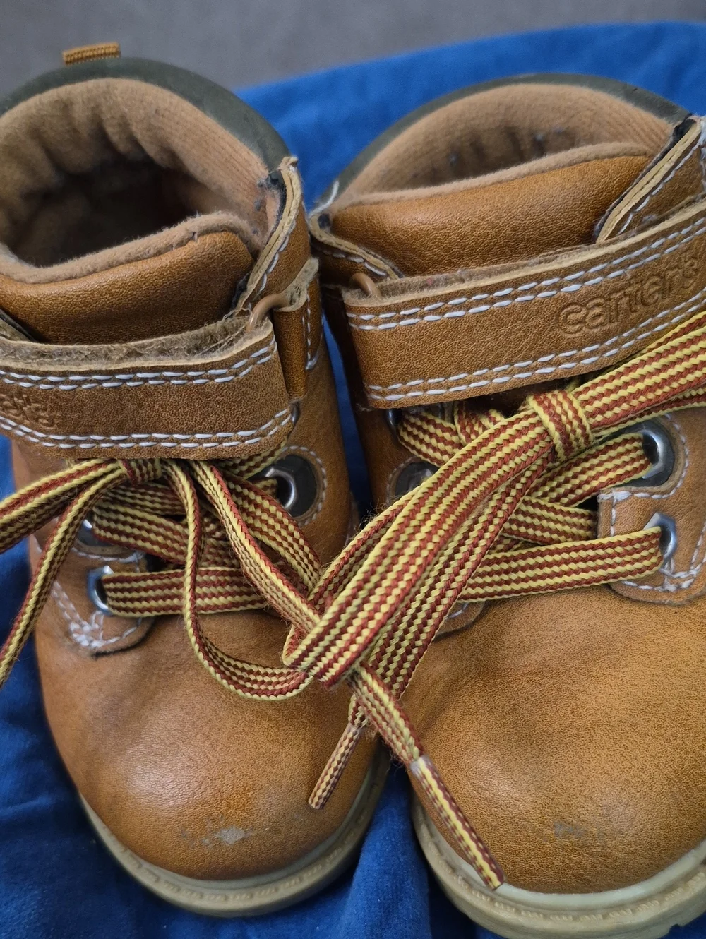 Size 5 Carter's Tan/Brown Toddler Lace-Up Boots with Velcro Strap